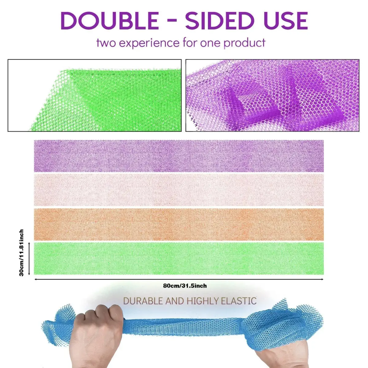 UJFQBH 4 Piece African Net Sponge Set - Purple, Orange, Green, Pink | Deep Cleansing Exfoliation - view 3