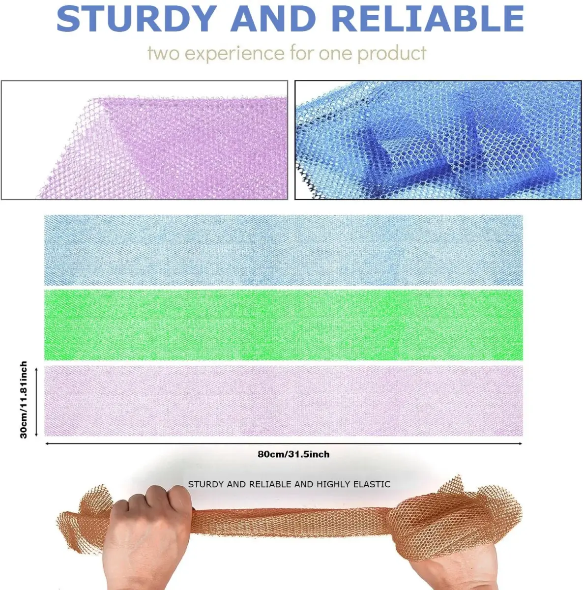 UJFQBH African Exfoliating Net Bath Sponge 80cm (31.4in) | Vibrant 3-Pack for Daily Use - view 3