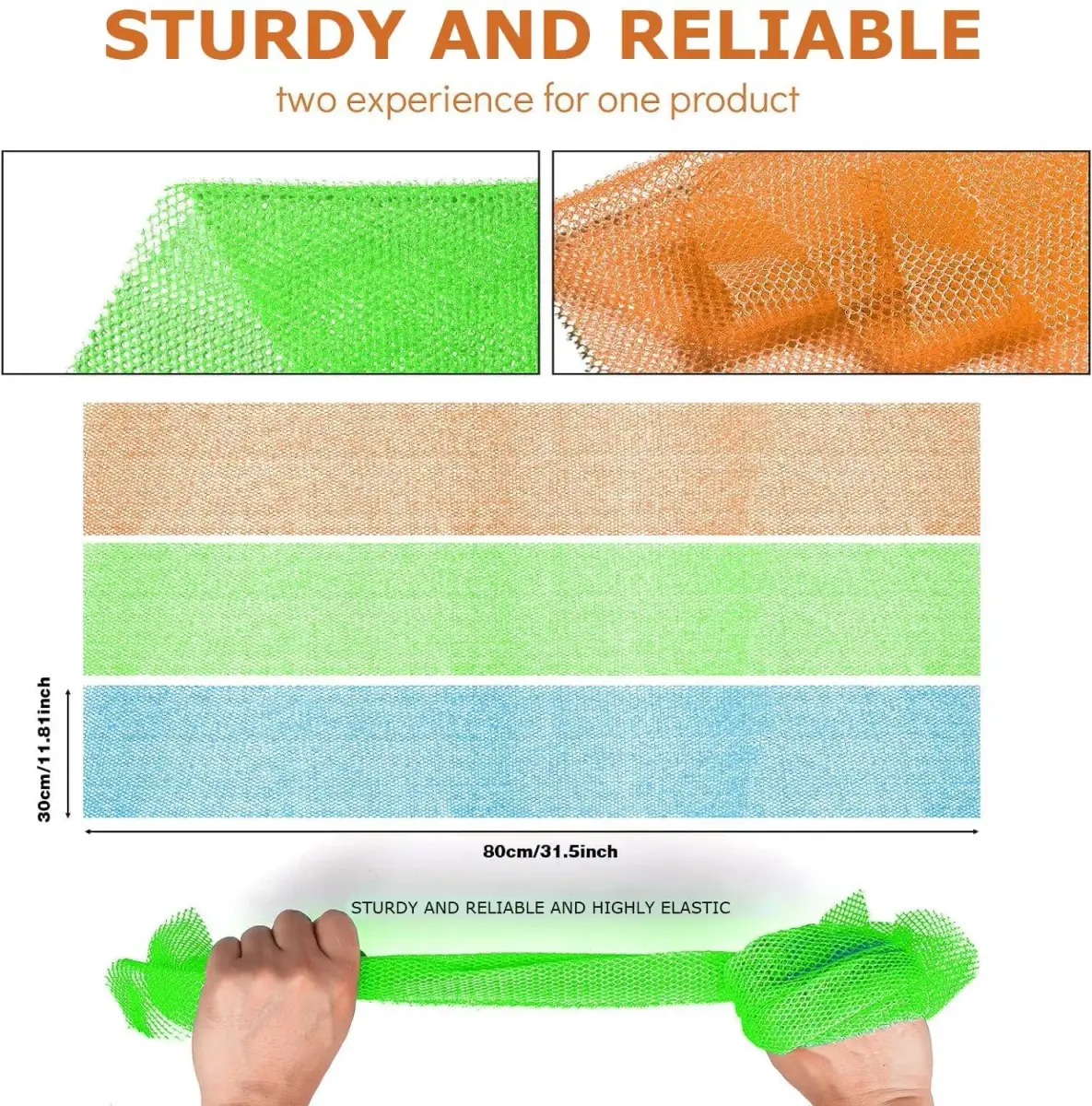 UJFQBH African Net Sponge 3 Pack - Orange, Blue & Green | Deep Cleansing Exfoliation - view 3