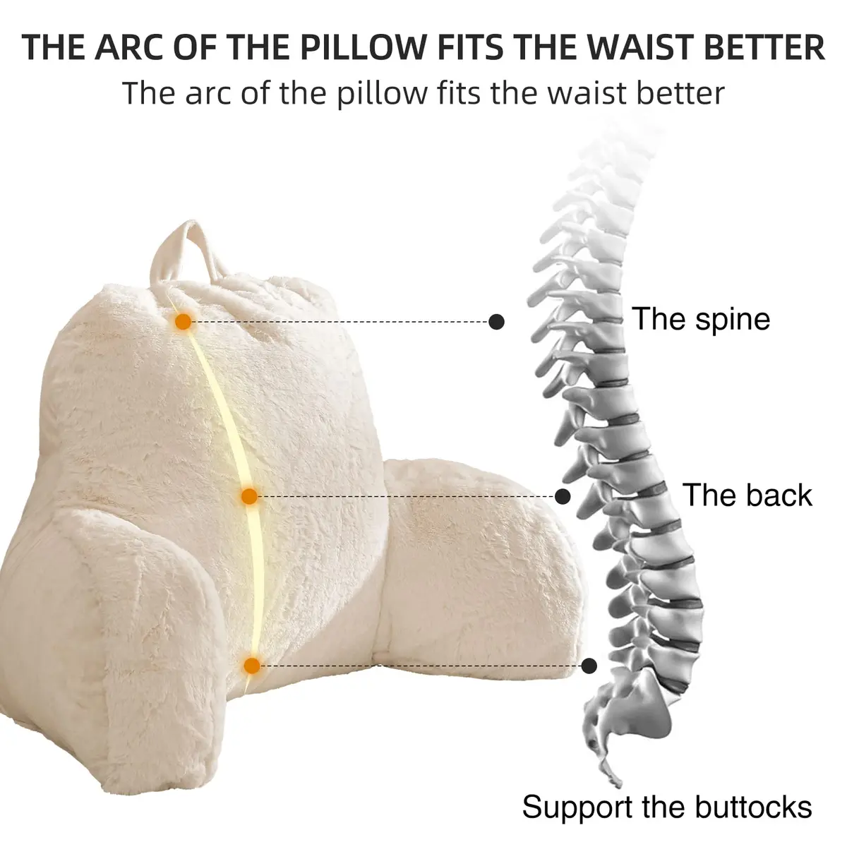 Aimuan Reading Pillow Bed Rest Wedge Large Adult Backrest Pillow with Arms Sitting in Bed Cushion Incline Rest Sleeping Pillow for Watching TV/Gaming/Relaxing, Ivory Large - view 5