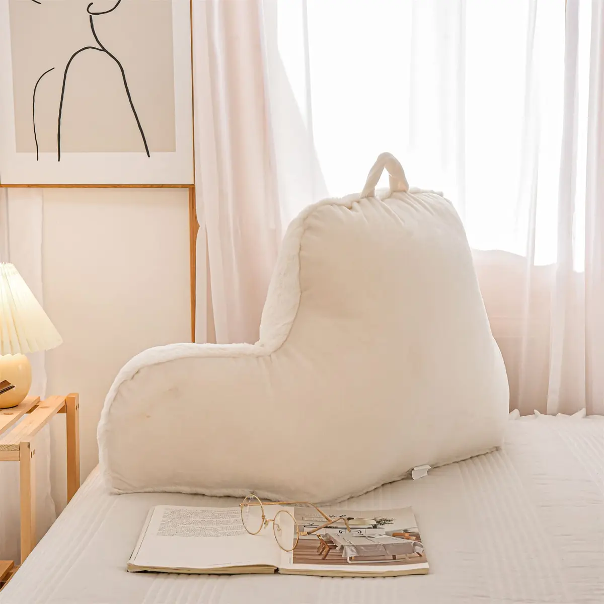 Aimuan Reading Pillow Bed Rest Wedge Large Adult Backrest Pillow with Arms Sitting in Bed Cushion Incline Rest Sleeping Pillow for Watching TV/Gaming/Relaxing, Ivory Large - view 2