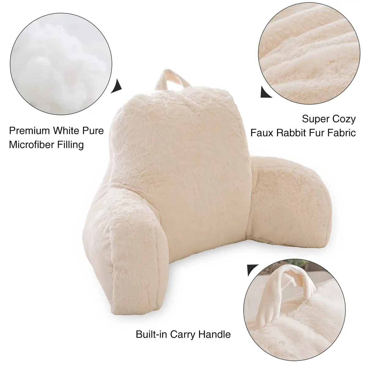 Aimuan Reading Pillow Bed Rest Wedge Large Adult Backrest Pillow with Arms Sitting in Bed Cushion Incline Rest Sleeping Pillow for Watching TV/Gaming/Relaxing, Ivory Large - view 4
