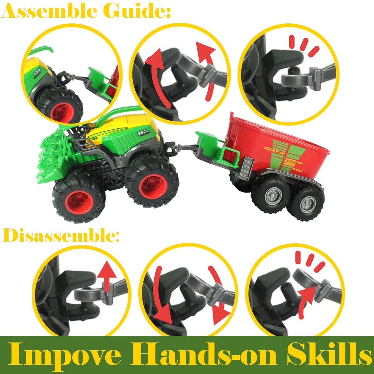 KARMOUNT Combine Harvester Tractor Set | 4PCS Farm Toy Truck with Rubber Tires - view 3
