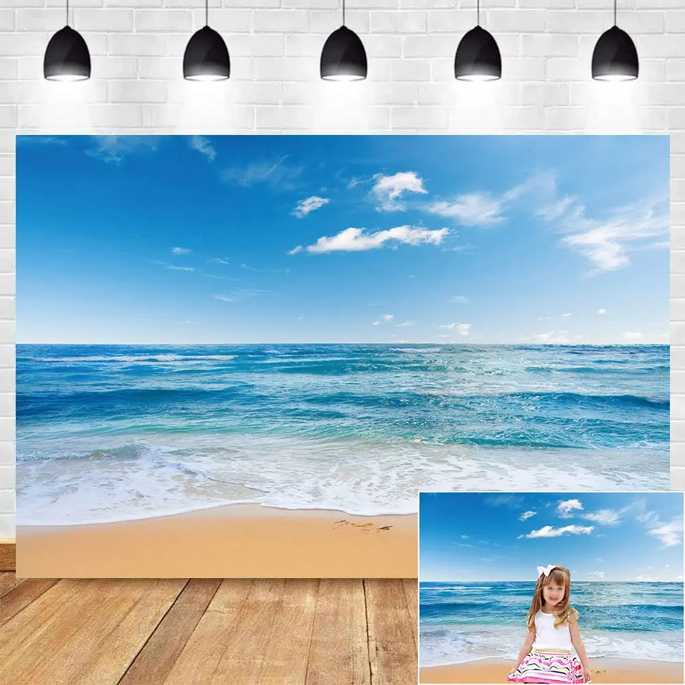 Yongqian Polyester Backdrop 7x5ft | Blue Sky Ocean Party Decoration - main product image