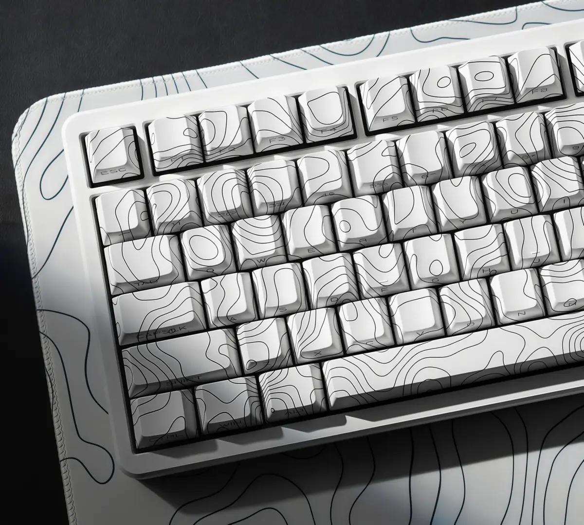 dagaladoo White Topographic Double Shot PBT Keycaps Set | 132 Keys Cherry Profile for Gateron MX Switches - main product image