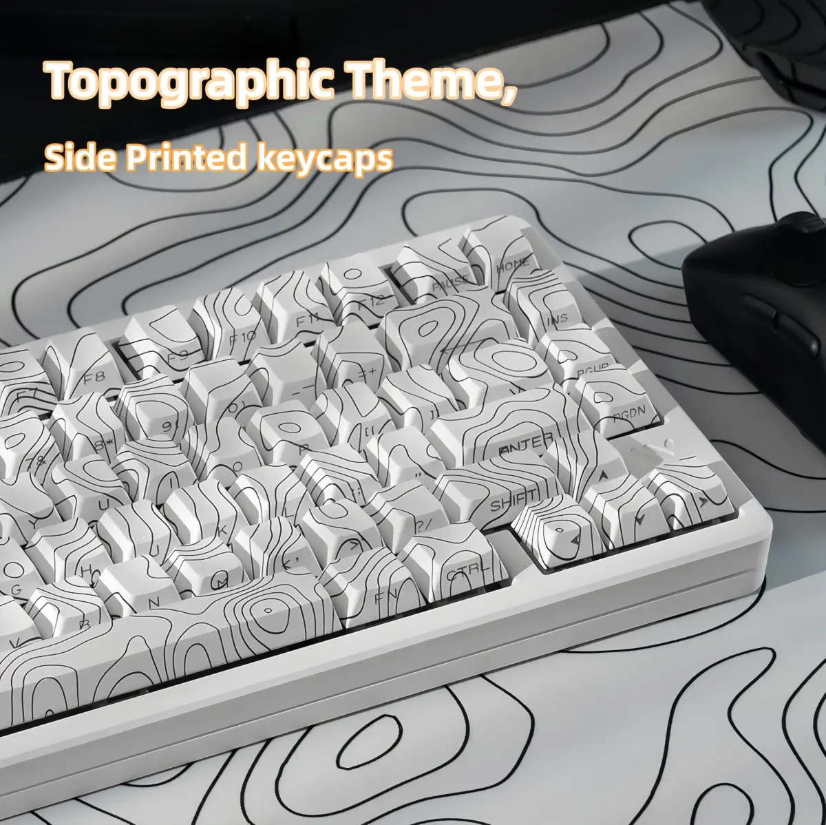 dagaladoo White Topographic Double Shot PBT Keycaps Set | 132 Keys Cherry Profile for Gateron MX Switches - view 5