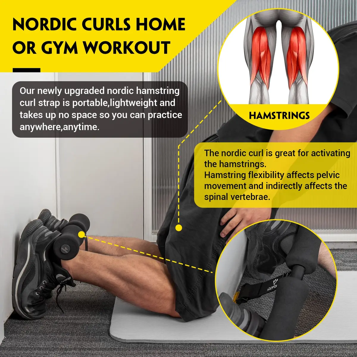 COFOF Nordic Hamstring Curl Strap | Adjustable, Portable, Supports 420 lbs for Home & Gym - view 2