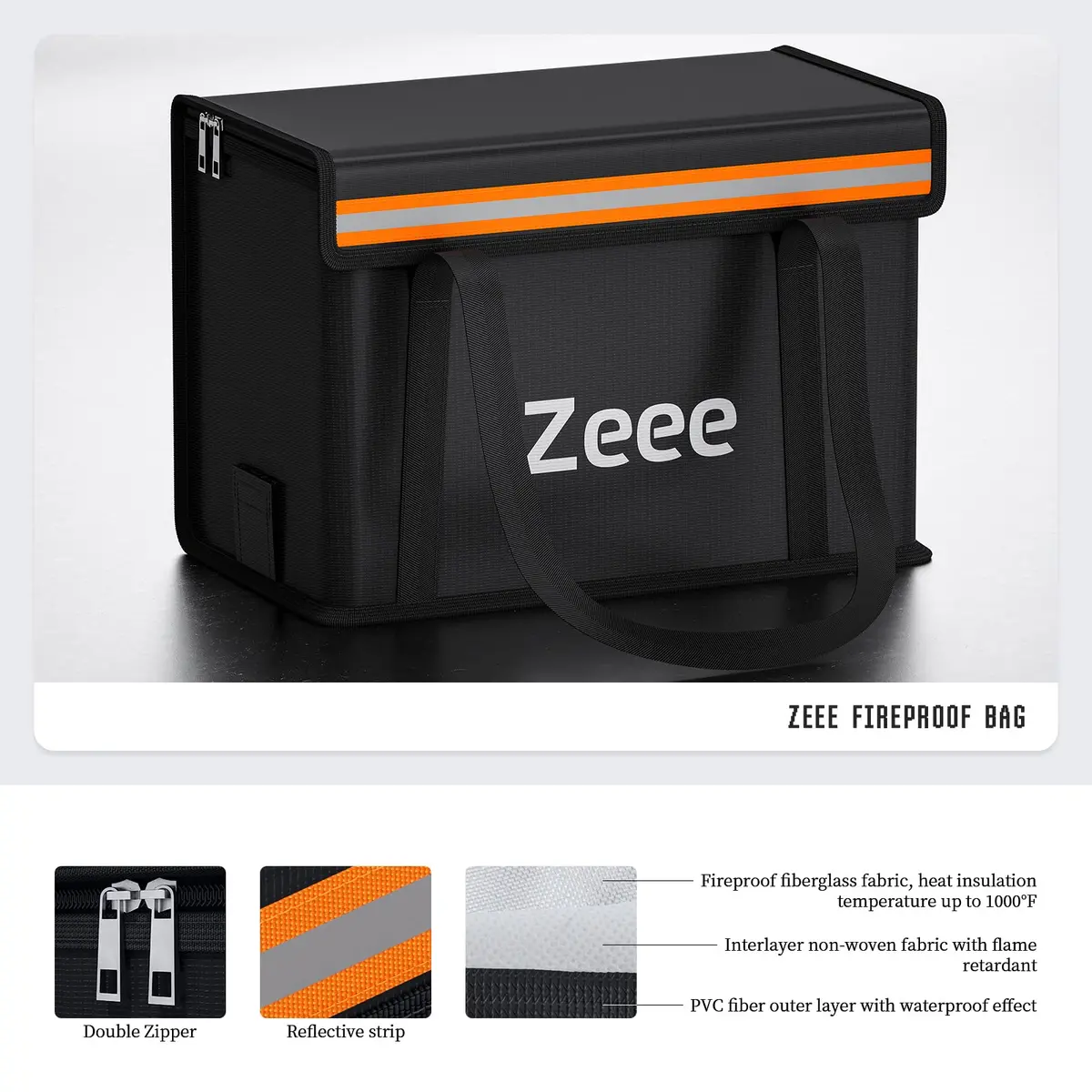 Zeee Lipo Battery Bag Fireproof Large Size | Fire-Resistant Storage & Charging Safety (14.17 * 7.87 * 9.84in) - view 3