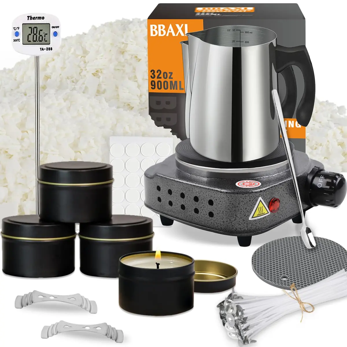 BBAXI Candle Making Kit with Electric Hot Plate, Wax Melter & Soy Wax | 37-Piece Set - main product image