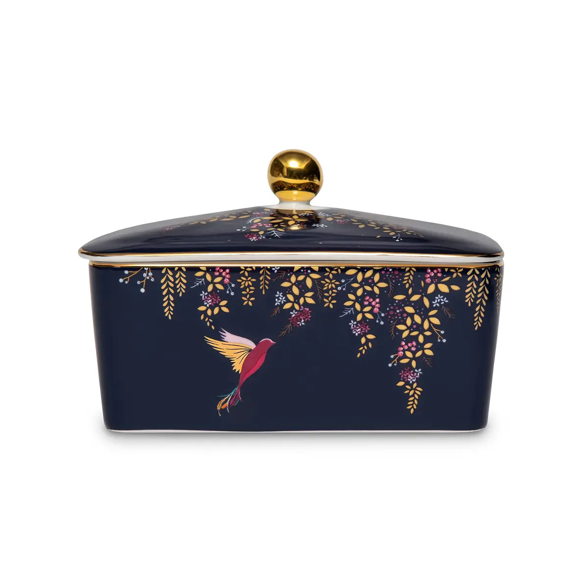 Portmeirion Sara Miller Chelsea Covered Butter Dish - Navy | Elegant Ceramic with Gold Detailing (4" H x 4.6" L x 6.2" W) - main product image
