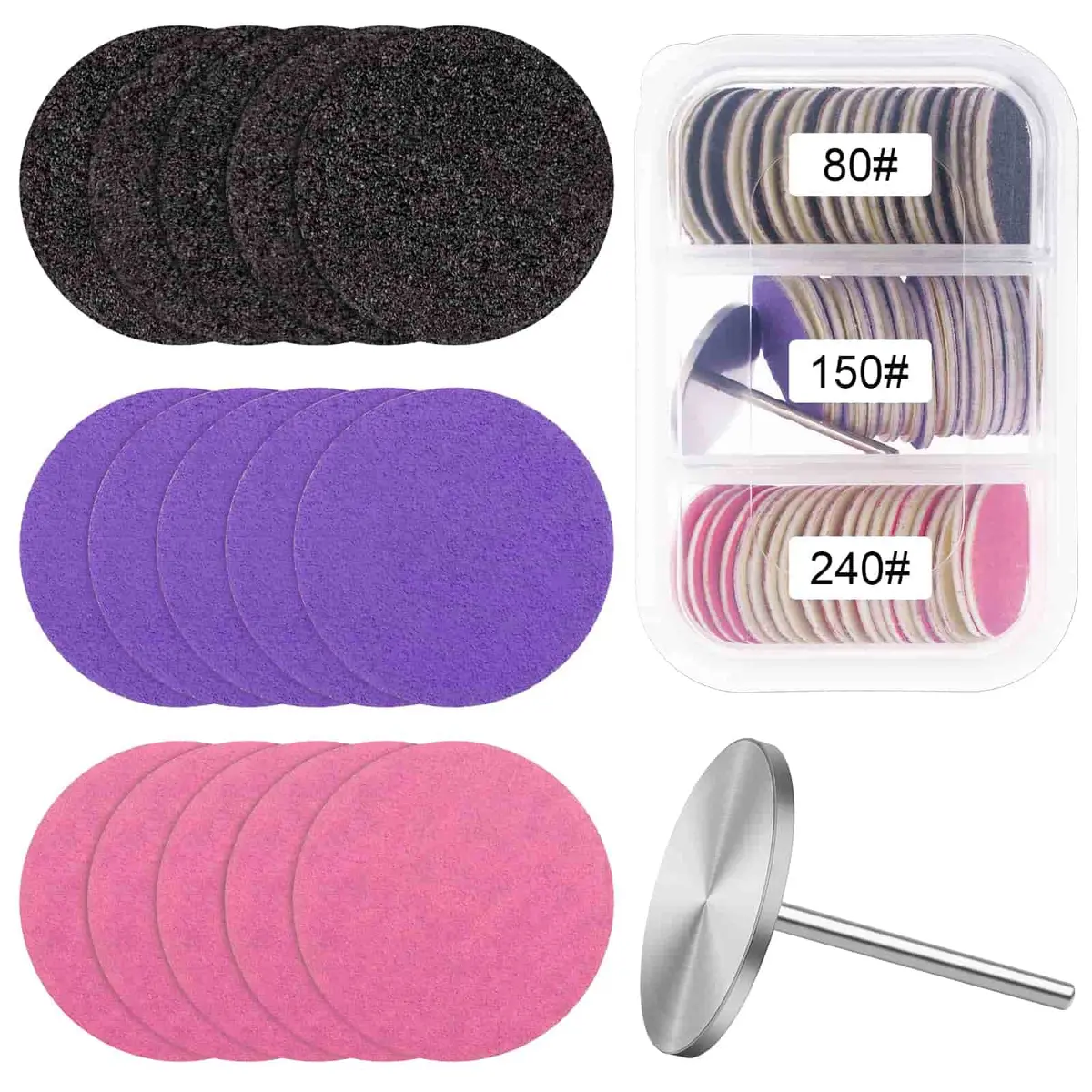 Difenni Metal Nail Drill Bit with Sandpaper Discs 25mm | 60-Piece Set for Manicure Pedicure - main product image