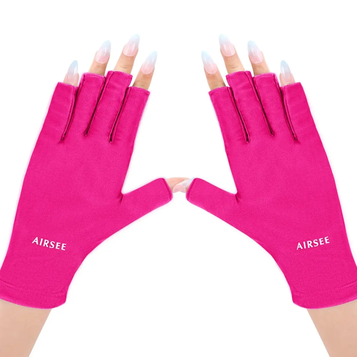 AIRSEE UPF50+ UV Protection Gloves for Nail Lamp, Fingerless, Rose Red | Blocks 99% UV Rays - main product image