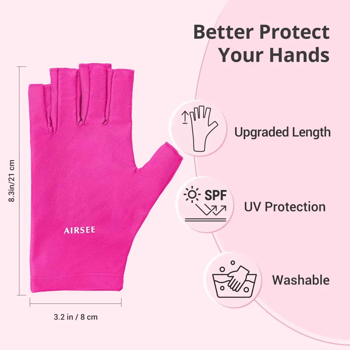 AIRSEE UPF50+ UV Protection Gloves for Nail Lamp, Fingerless, Rose Red | Blocks 99% UV Rays - view 5