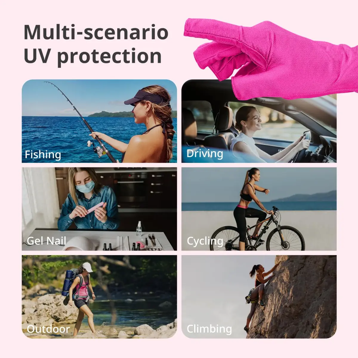 AIRSEE UPF50+ UV Protection Gloves for Nail Lamp, Fingerless, Rose Red | Blocks 99% UV Rays - view 6