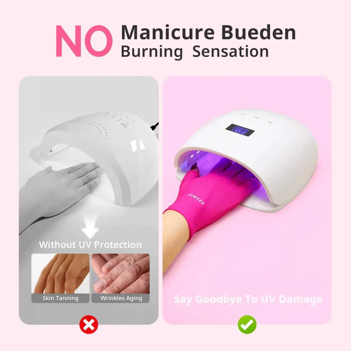 AIRSEE UPF50+ UV Protection Gloves for Nail Lamp, Fingerless, Rose Red | Blocks 99% UV Rays - view 3