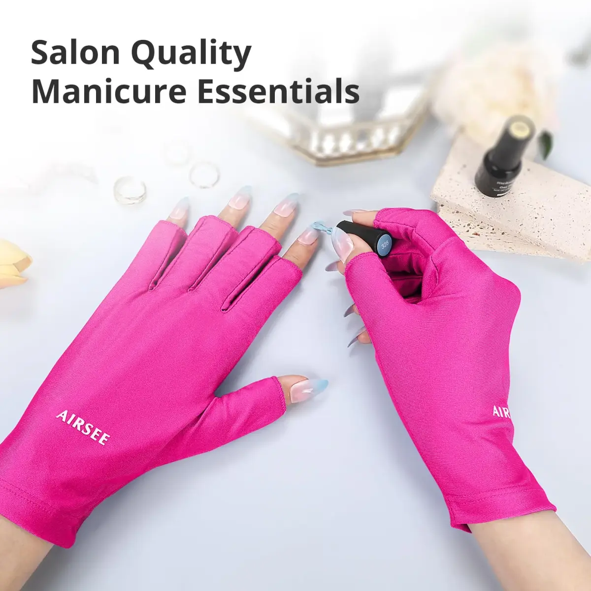AIRSEE UPF50+ UV Protection Gloves for Nail Lamp, Fingerless, Rose Red | Blocks 99% UV Rays - view 4