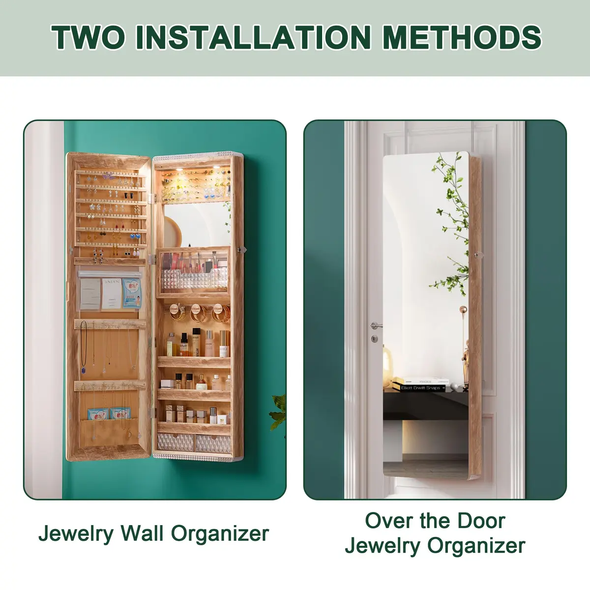 HNEBC Jewelry Organizer with LED Lights & Full-Length Mirror | Wall Mounted, Lockable, 47.2" - view 6
