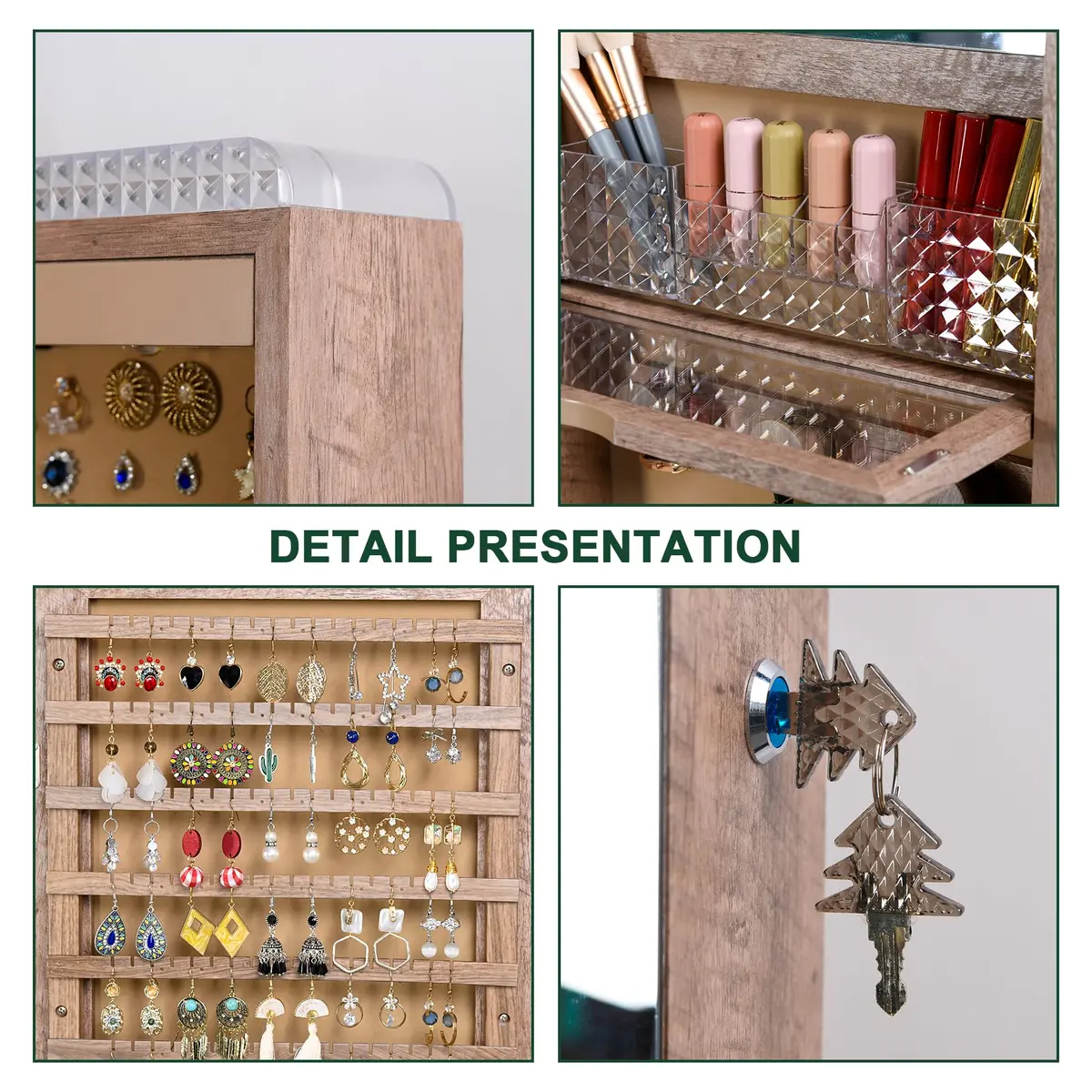HNEBC Jewelry Organizer with LED Lights & Full-Length Mirror | Wall Mounted, Lockable, 47.2" - view 8