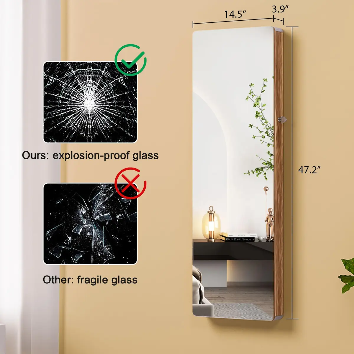HNEBC Jewelry Organizer with LED Lights & Full-Length Mirror | Wall Mounted, Lockable, 47.2" - view 2