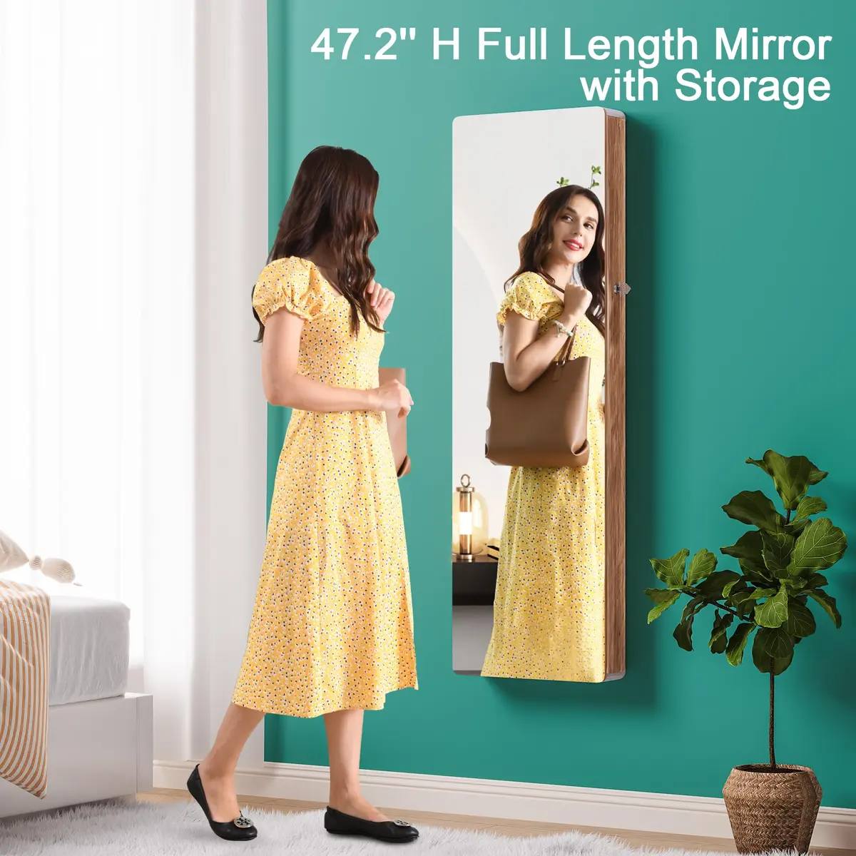 HNEBC Jewelry Organizer with LED Lights & Full-Length Mirror | Wall Mounted, Lockable, 47.2" - view 4