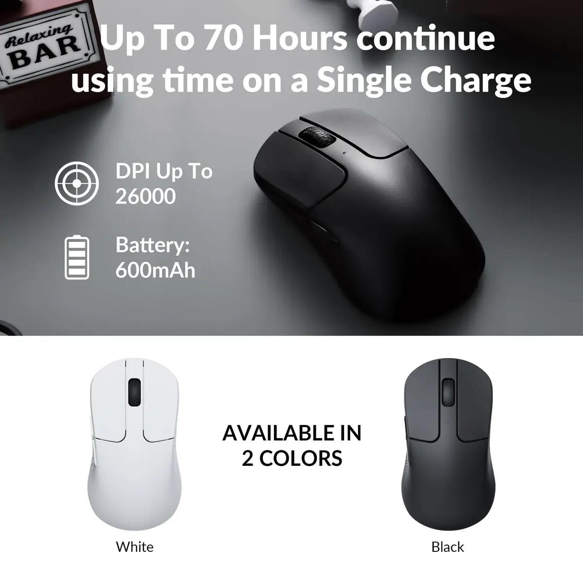 Keychron M3 Mini Wireless Optical Mouse | Bluetooth 5.1/2.4 GHz/Wired, 26,000 DPI, Lightweight, Ergonomic for Windows Mac Linux - view 7