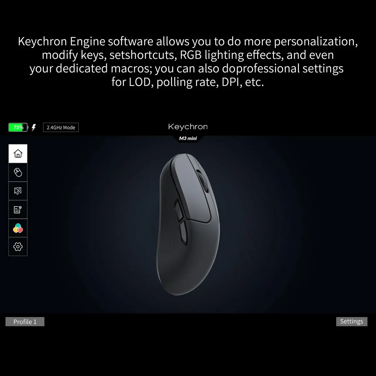Keychron M3 Mini Wireless Optical Mouse | Bluetooth 5.1/2.4 GHz/Wired, 26,000 DPI, Lightweight, Ergonomic for Windows Mac Linux - view 2