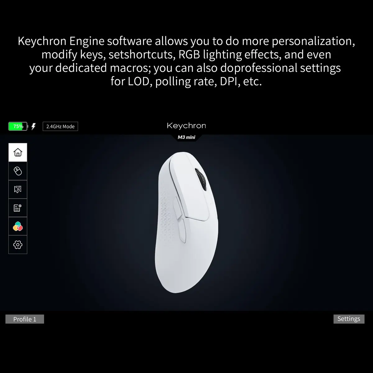 Keychron M3 Mini Wireless Optical Mouse | Bluetooth 5.1/2.4 GHz | Programmable PixArt 3395 Sensor | 26,000 DPI | Lightweight Ergonomic - view 2