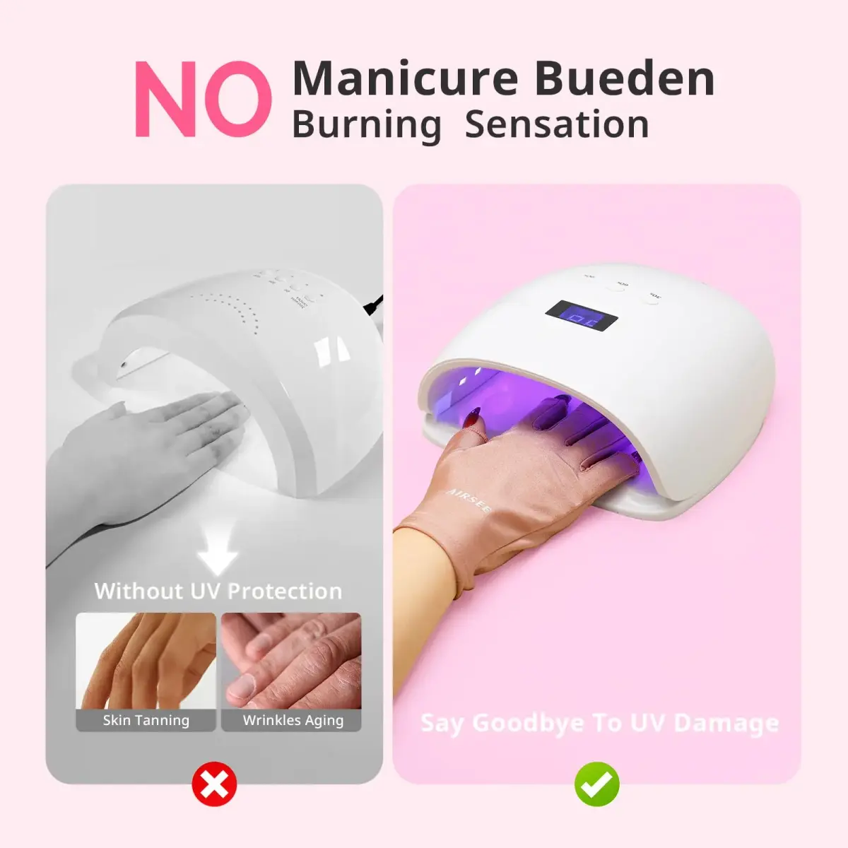 AIRSEE Anti UV Gloves for Nail Lamp, UPF50+ Pink Fingerless Gloves | Blocks 99% UV Rays - view 3