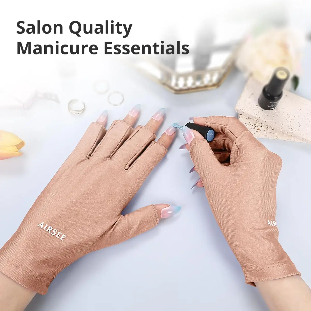 AIRSEE Anti UV Gloves for Nail Lamp, UPF50+ Pink Fingerless Gloves | Blocks 99% UV Rays - view 4
