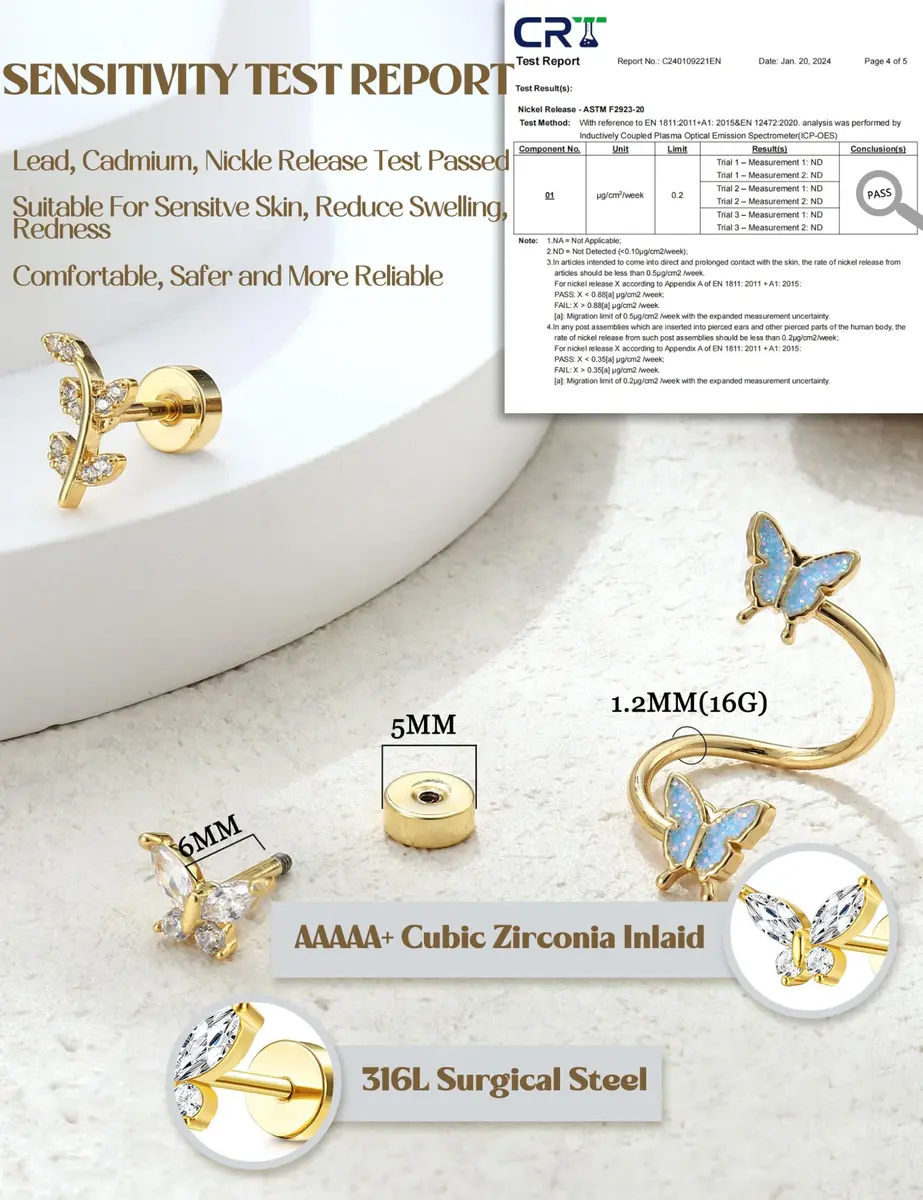 LOLIAS 16 Gauge Flat Back Cartilage Earrings for Women Hypoallergenic Stud | 9 Pcs Stainless Steel Varieties - view 3