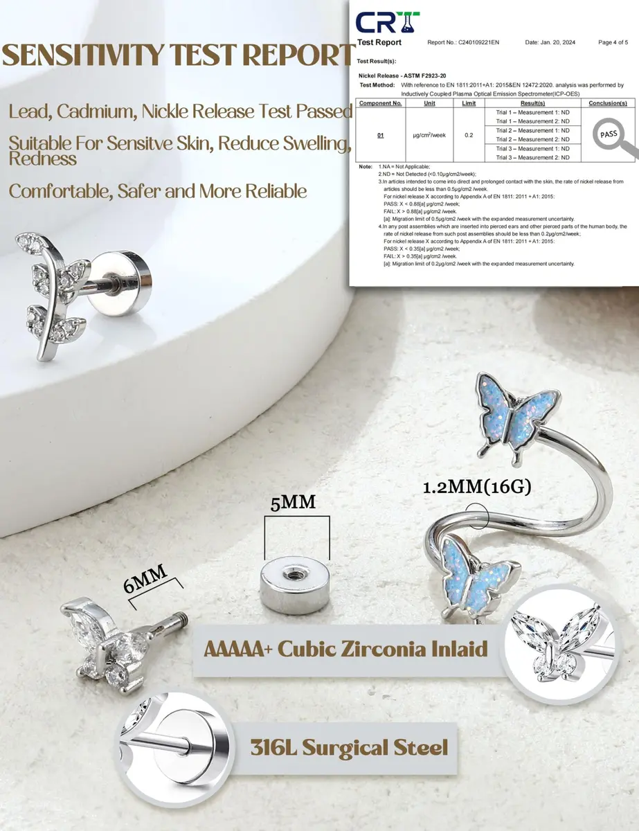LOLIAS 16 Gauge Flat Back Cartilage Earrings for Women Hypoallergenic Stud | 9 Styles, Silver Tone, 6mm Post - view 3