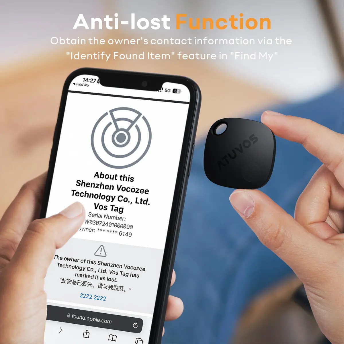 ATUVOS Air Tracker Tag-1 Pack for iOS | Bluetooth Luggage & Keys Finder, Replaceable Battery, IP67 Water-Resistant - view 6