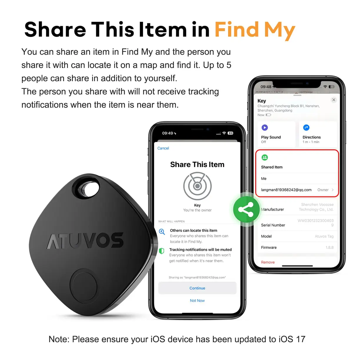 ATUVOS Air Tracker Tag-1 Pack for iOS | Bluetooth Luggage & Keys Finder, Replaceable Battery, IP67 Water-Resistant - view 7