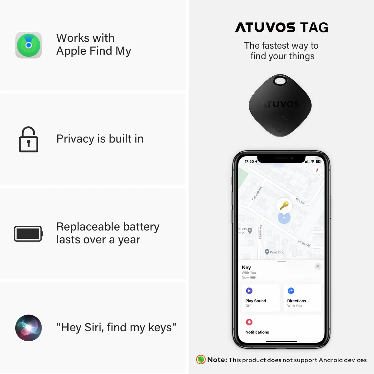 ATUVOS Air Tracker Tag-1 Pack for iOS | Bluetooth Luggage & Keys Finder, Replaceable Battery, IP67 Water-Resistant - view 8