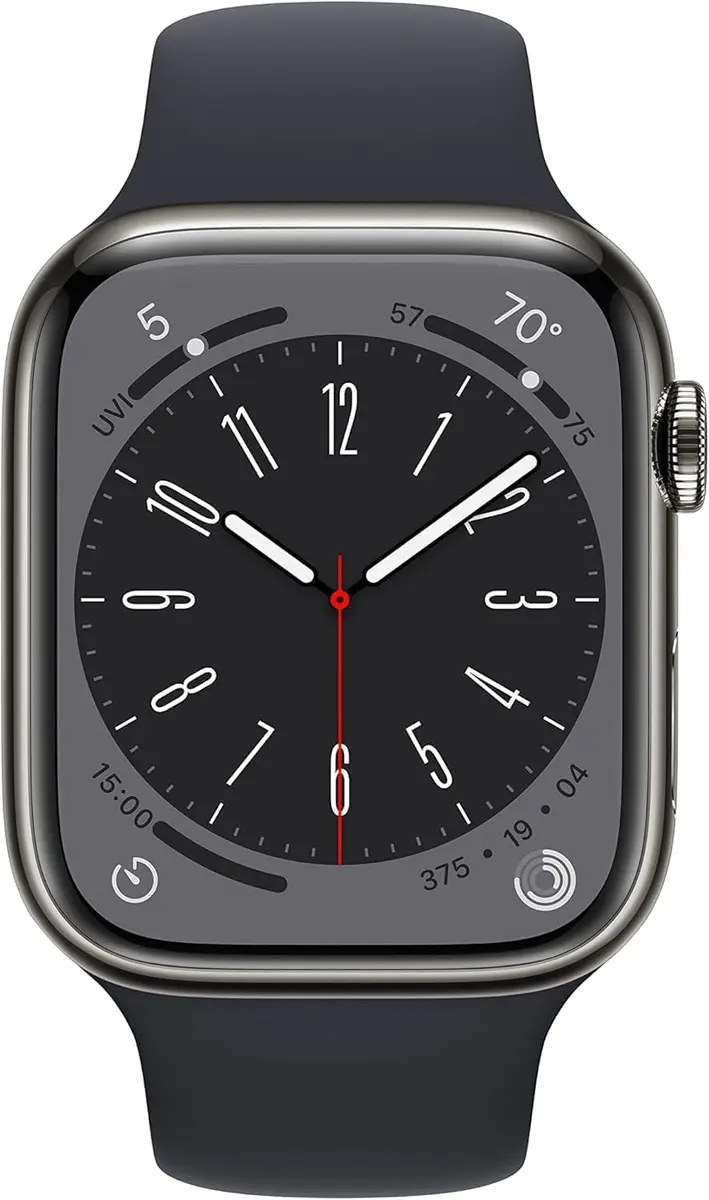 Apple Watch Series 8 (GPS+Cellular, 45mm) Graphite Stainless Steel Case with Midnight Sport Band M/L | Advanced Health & Safety Features - view 2