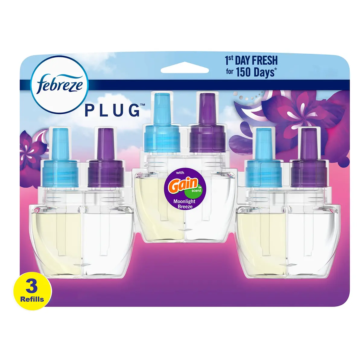 Febreze Fade Defy Plug In Air Freshener Refill, Gain Moonlight Breeze Scent, 3 Count | Lasts 50 Days on Low - main product image