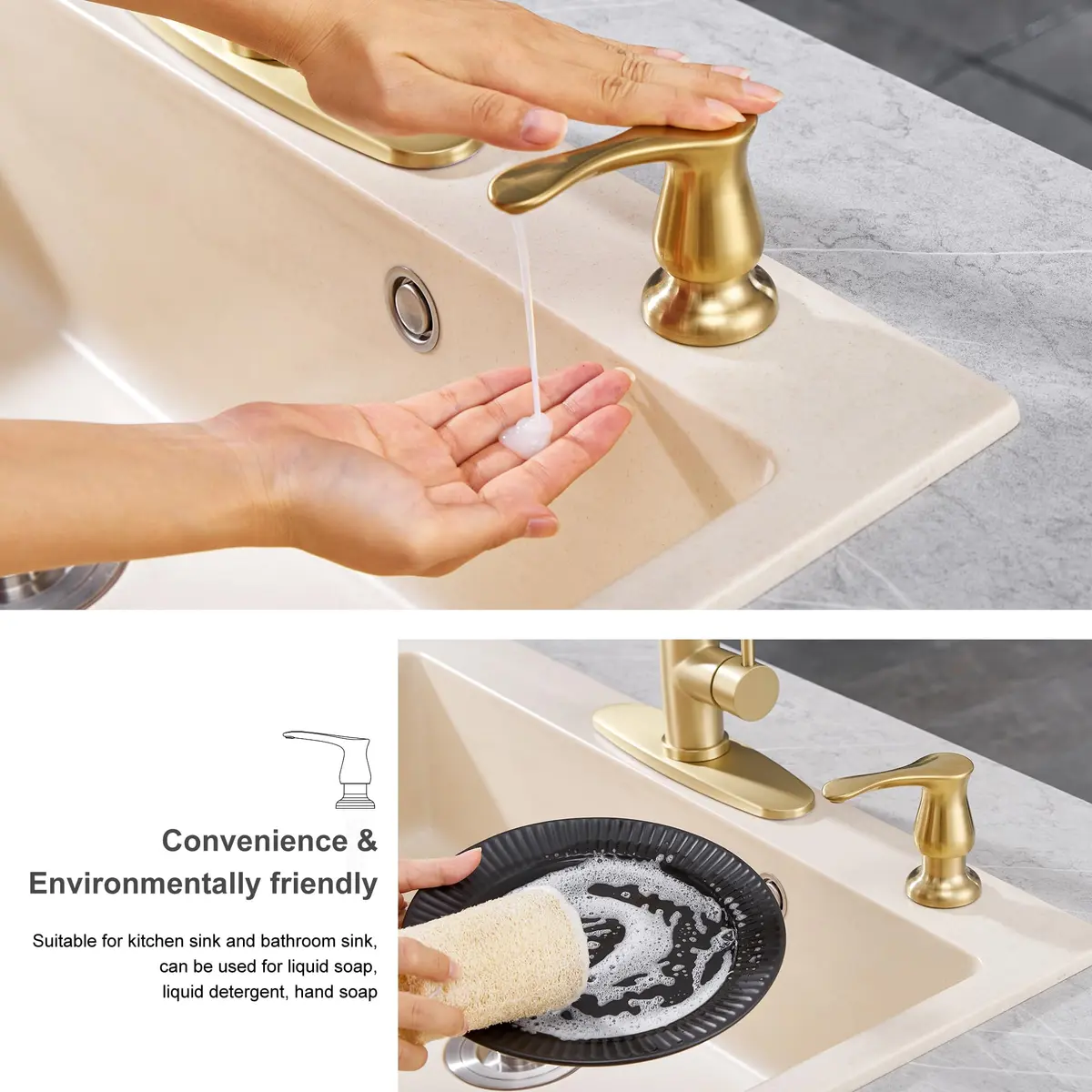 GAGALIFE Kitchen Sink Soap Dispenser Brushed Gold | Built-In, Durable & Stylish (70-120 chars) - view 7