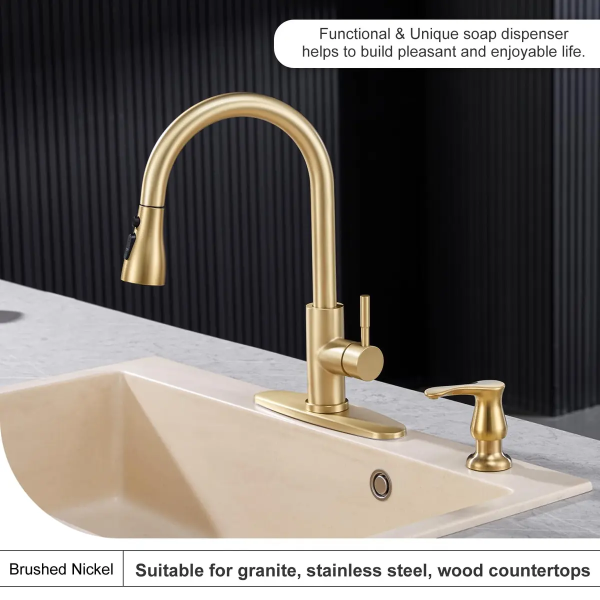 GAGALIFE Kitchen Sink Soap Dispenser Brushed Gold | Built-In, Durable & Stylish (70-120 chars) - view 3