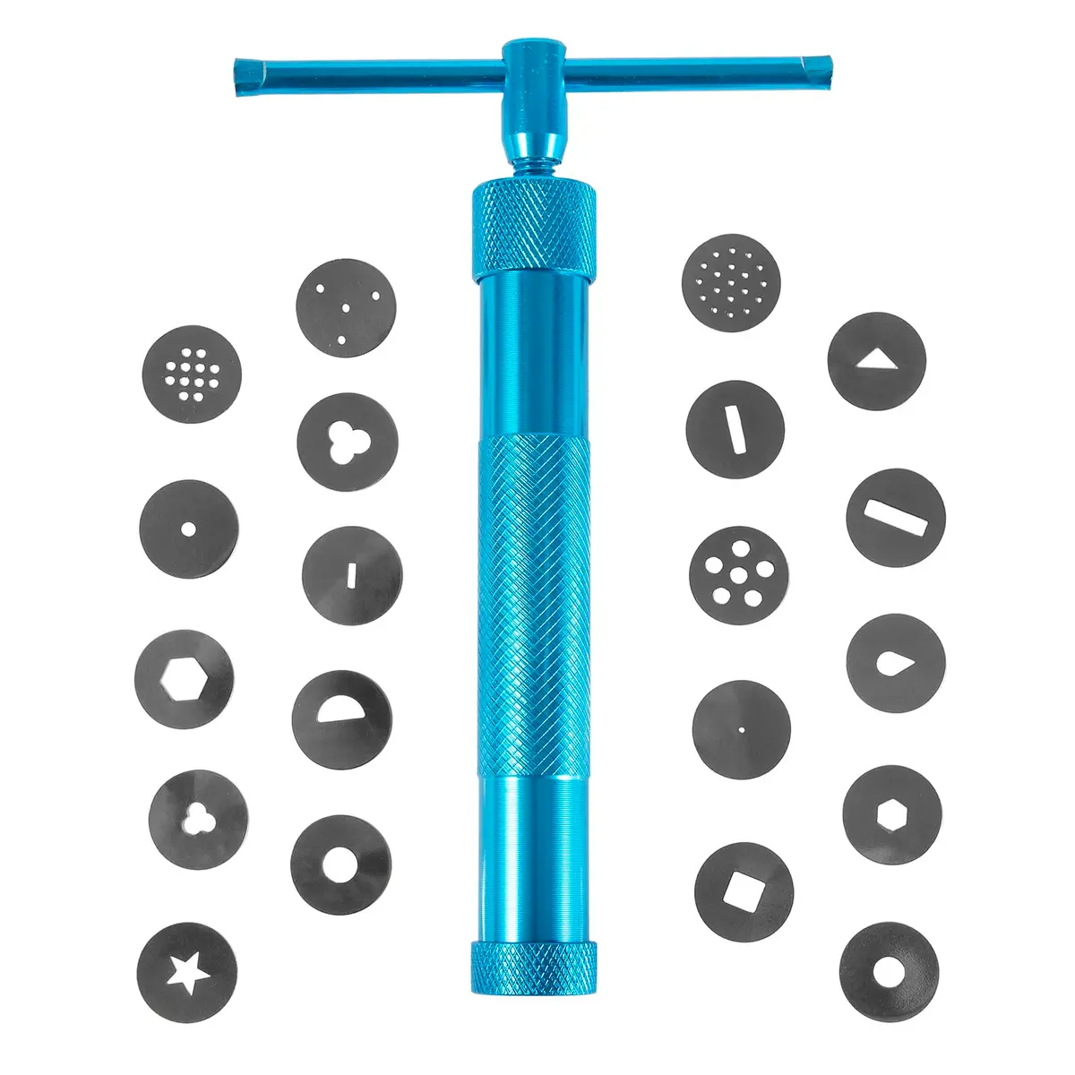 YAMHOHO Blue Stainless Steel Clay Extruder Tool Set with 20 Discs | 16.5 cm (6.5 in) Length - main product image