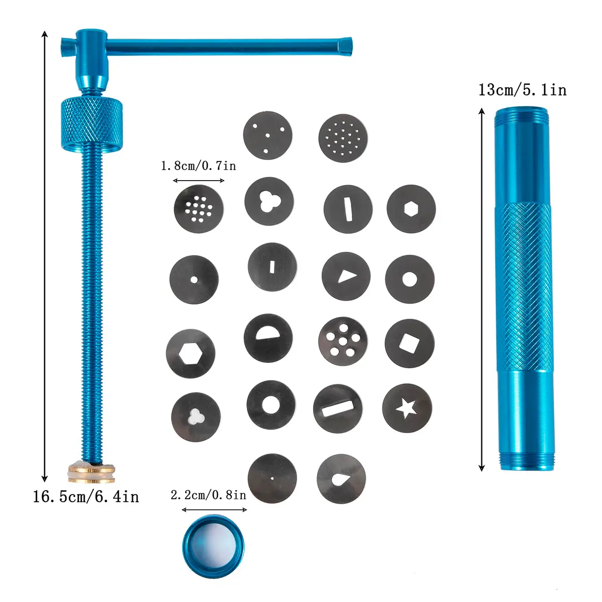 YAMHOHO Blue Stainless Steel Clay Extruder Tool Set with 20 Discs | 16.5 cm (6.5 in) Length - view 2