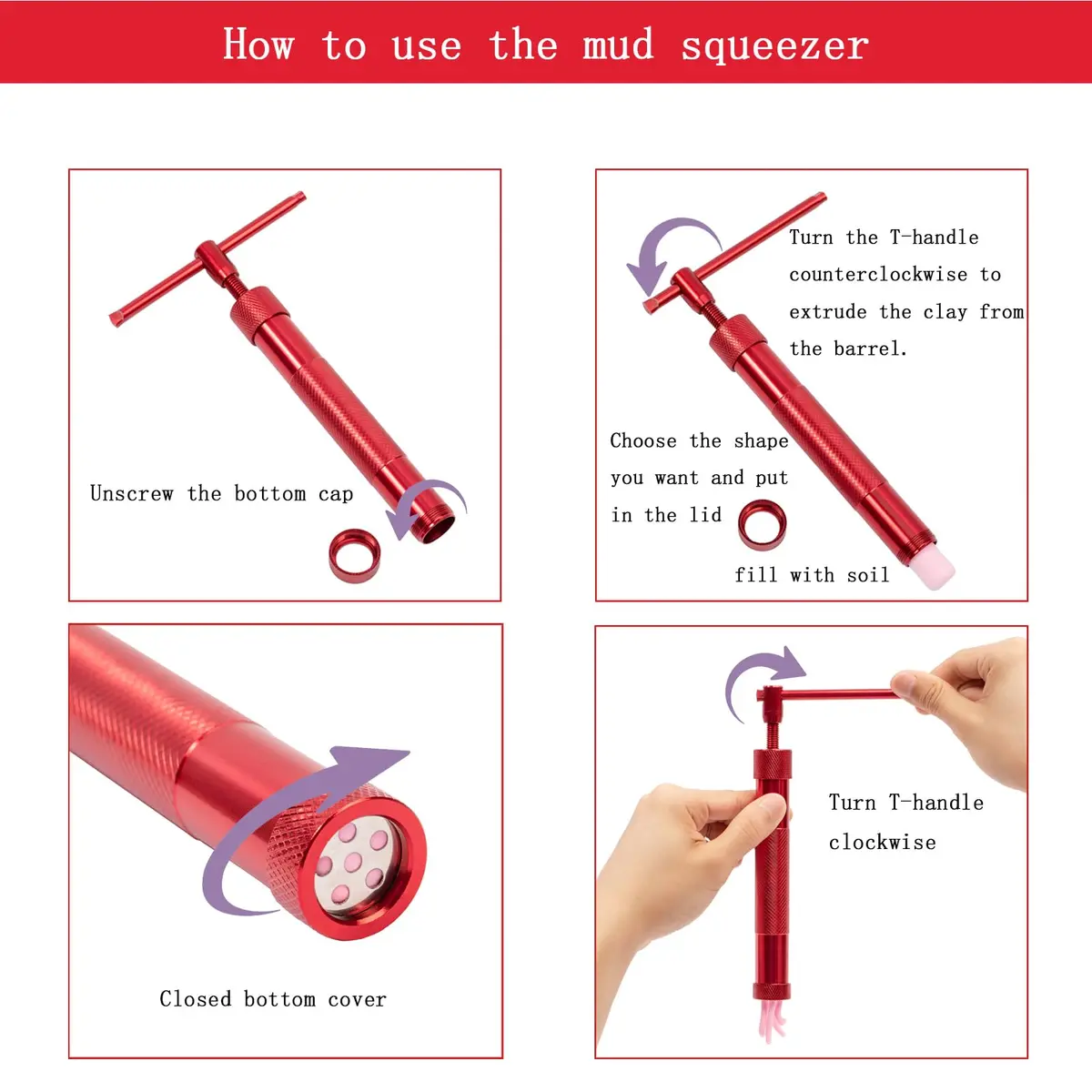 YAMHOHO Red Clay Extruder Tool Set with 20 Discs | Stainless Steel Fondant Decorating Tool for Pottery and Cake Craft - view 5