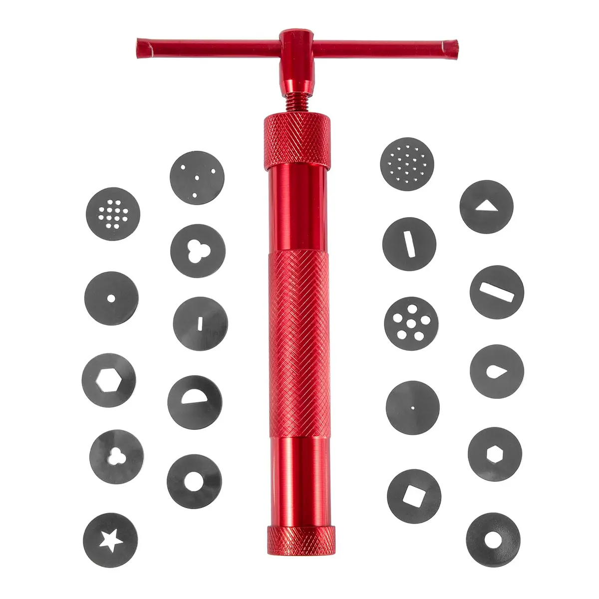 YAMHOHO Red Clay Extruder Tool Set with 20 Discs | Stainless Steel Fondant Decorating Tool for Pottery and Cake Craft - main product image