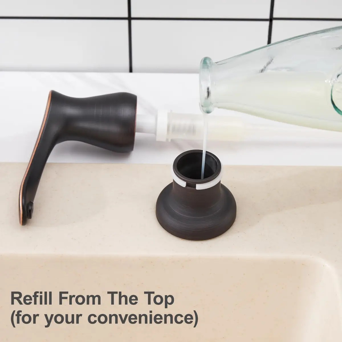 GAGALIFE Built-In Kitchen Sink Soap Dispenser with 500ml (17 OZ) Bottle - Oil Rubbed Bronze Finish | Easy Refill Top-Pump for Kitchens - view 5
