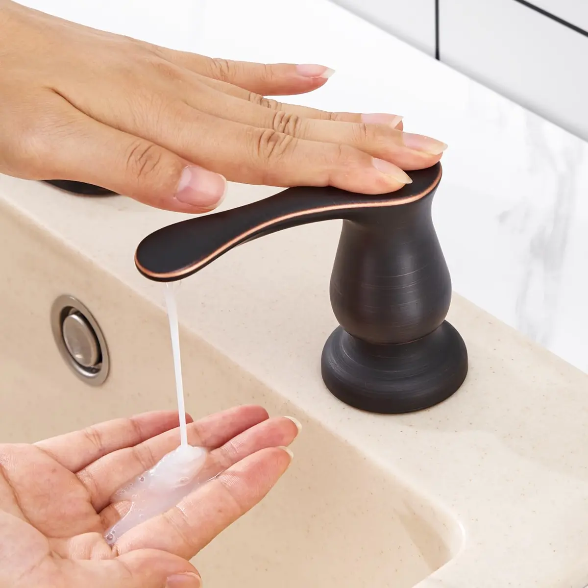 GAGALIFE Built-In Kitchen Sink Soap Dispenser with 500ml (17 OZ) Bottle - Oil Rubbed Bronze Finish | Easy Refill Top-Pump for Kitchens - view 6