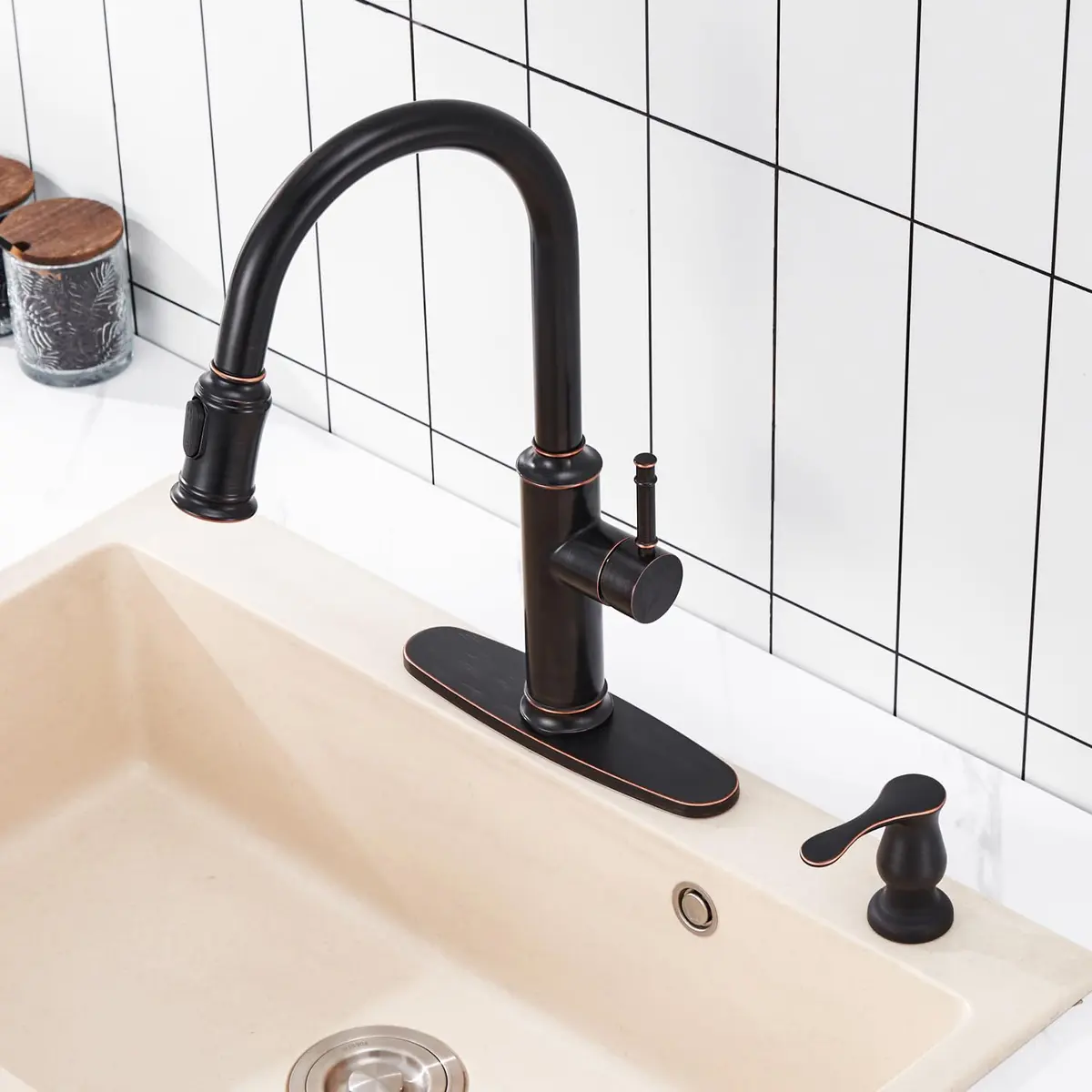 GAGALIFE Built-In Kitchen Sink Soap Dispenser with 500ml (17 OZ) Bottle - Oil Rubbed Bronze Finish | Easy Refill Top-Pump for Kitchens - view 8