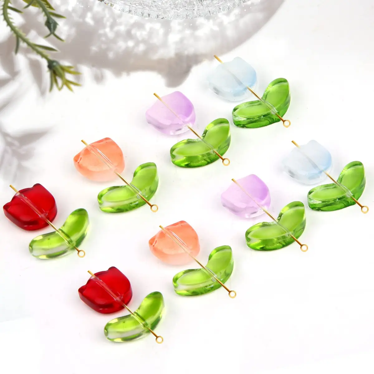 SAVITA 160pcs Tulip Flower Beads | Colorful Translucent Glass for Jewelry Making - view 4