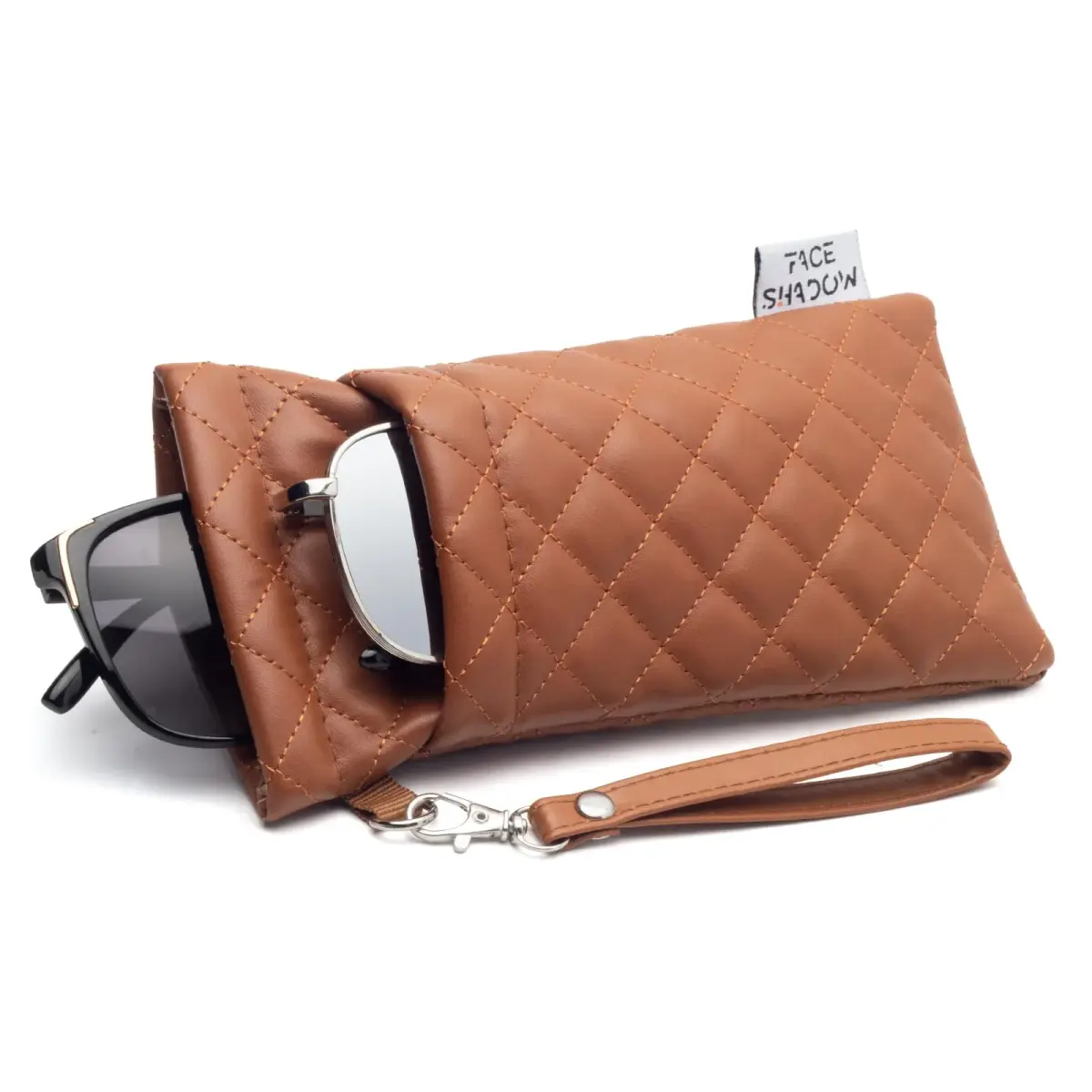 Face Shadow Double Glasses Case Soft Eyeglass Case for Women & Men | PU Leather with Stitched Cleaning Cloth - main product image