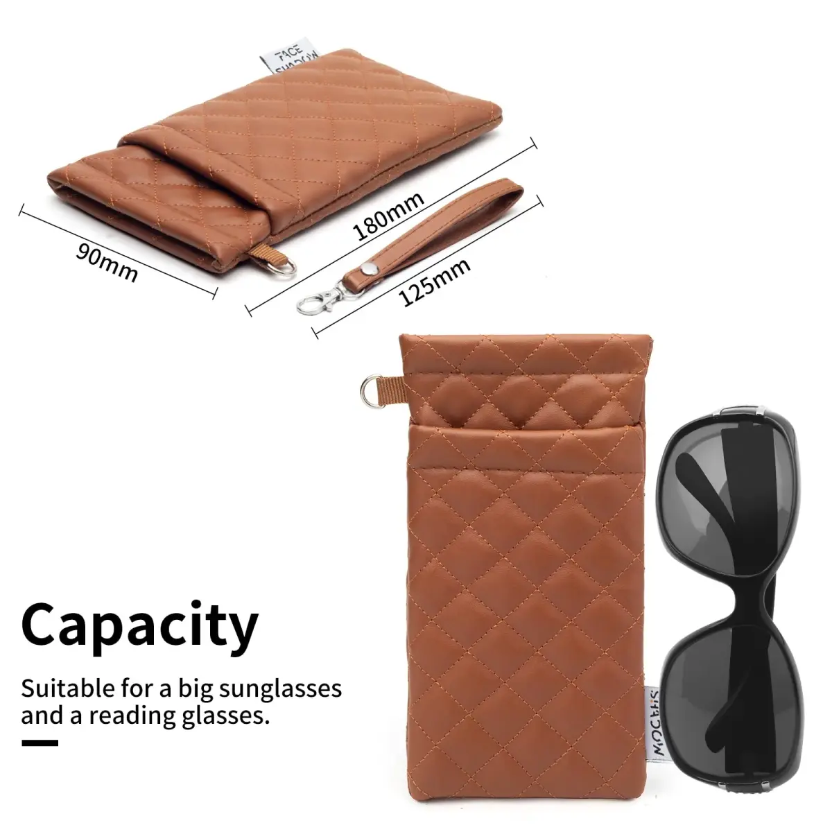 Face Shadow Double Glasses Case Soft Eyeglass Case for Women & Men | PU Leather with Stitched Cleaning Cloth - view 3