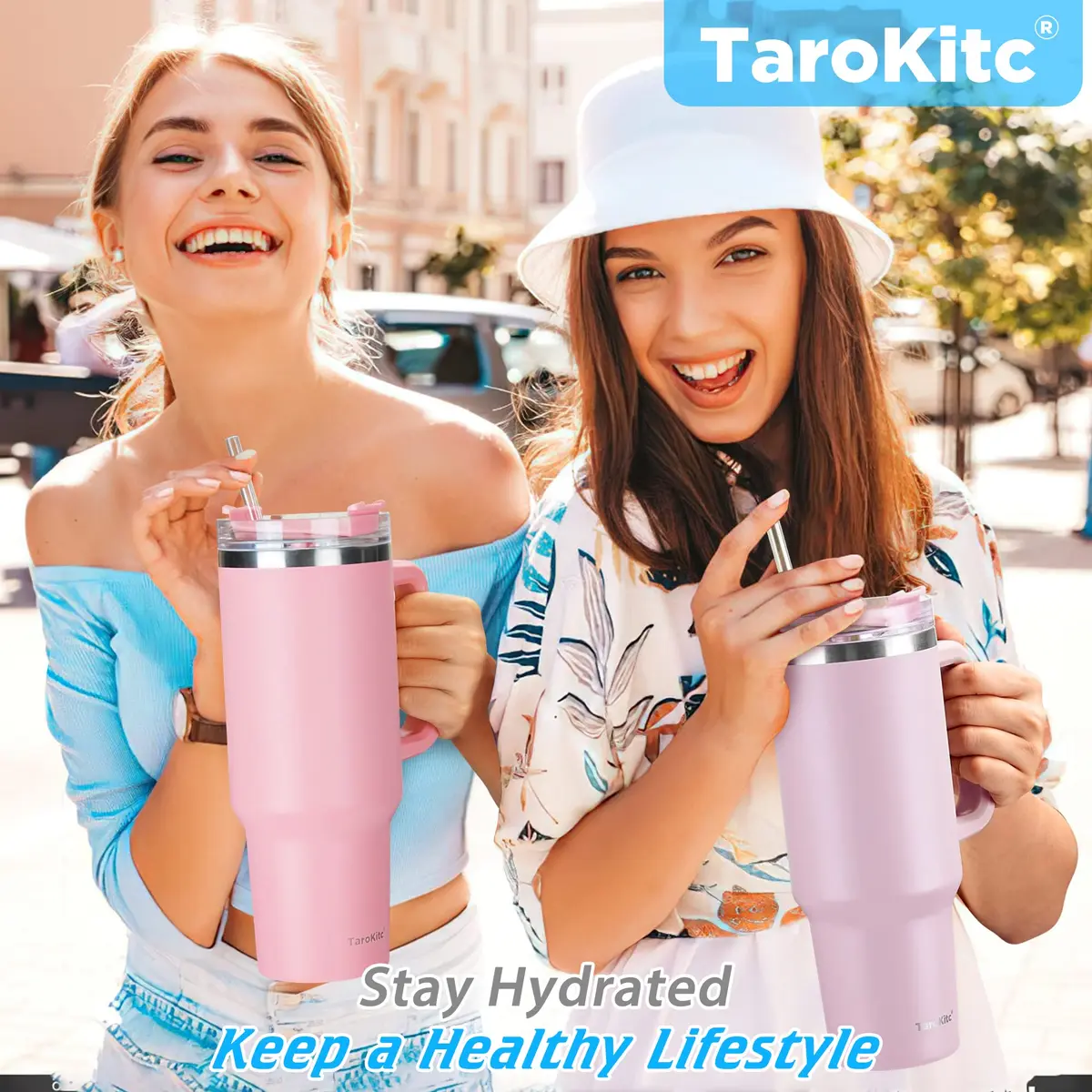 TaroKitc 40 oz Insulated Tumbler with Handle | Stainless Steel Travel Mug Keeps Cold 34H - view 7