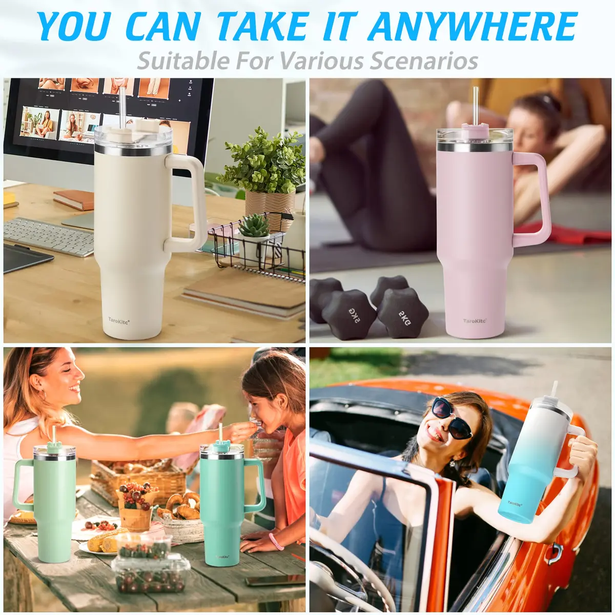 TaroKitc 40 oz Insulated Tumbler with Handle | Stainless Steel Travel Mug Keeps Cold 34H - view 8